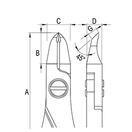 Oblique Narrow head Ergo-tek Cutters  diagram